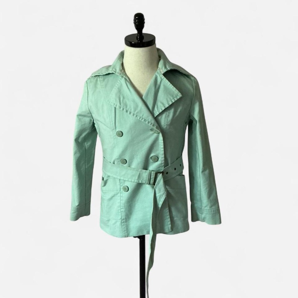Y2K Calvin Klein Mint Green Trench Coat Belted Double‎ Spring Lightweight Jacket